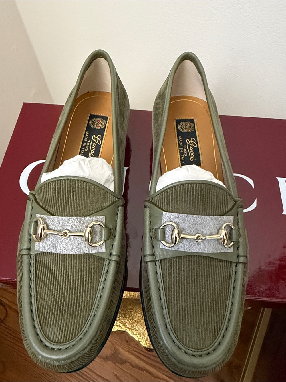 Gucci Green Curdoroy Horsebit Loafers 37